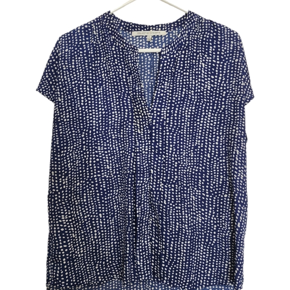 Collective Concepts Blue White Dots Button Front Blouse Large - Picture 1 of 8